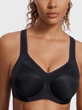 Syrokan Womens High Impact Racerback Underwire Sports Bra Full Support Black 32E